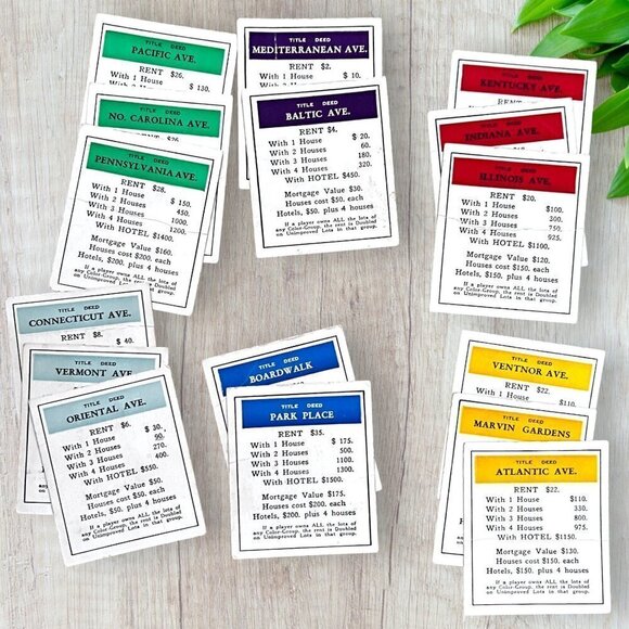 PARKER BROS Vintage 50s  Monopoly Game Wooden Pieces Cards Money Dice COMPLETE - Picture 7 of 10